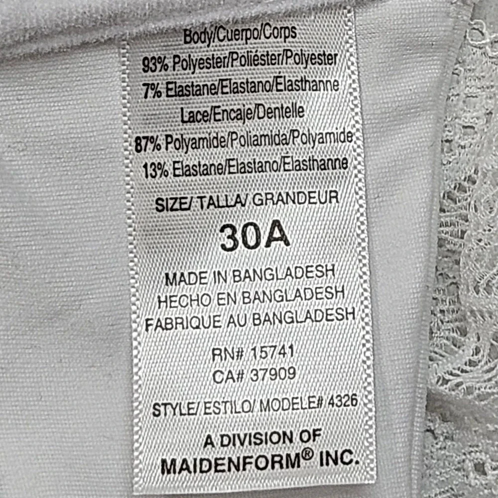 Maidenform Girls White Contour Bra‎ Lace Racerback 4326 Size 30A New With Tags